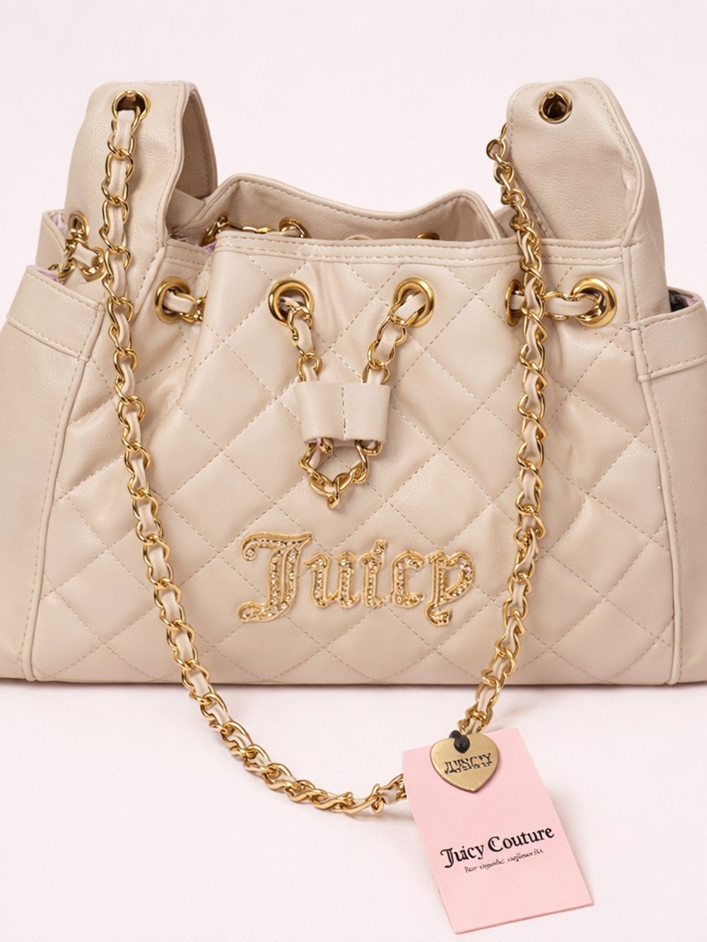 NWT Juicy Couture Exclusive Gold Beige Bling Diamond-Quilted Bag